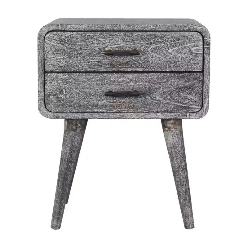 HomeRoots 22 Gray Solid Wood Distressed Two Drawer Nightstand