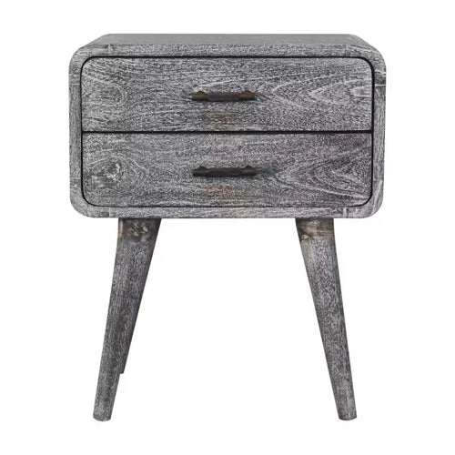 HomeRoots 22 Gray Solid Wood Distressed Two Drawer Nightstand