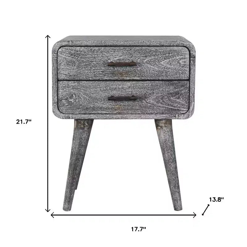 Comodino grigio anticato in legno massiccio da 56 cm con due cassetti