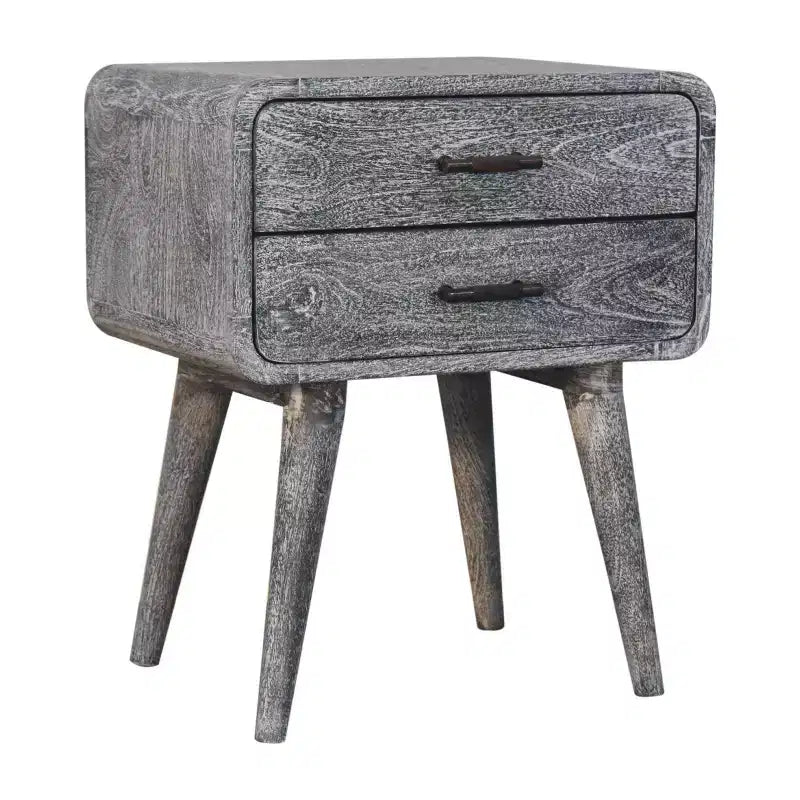 Comodino grigio anticato in legno massiccio da 56 cm con due cassetti