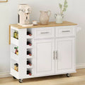 Okak Multi-Functional Kitchen Island with 2 Door Cabinet and 2 Drawers, Kitchen Cart with Spice Rack, Towel Holder and Foldable Wooden Top, White