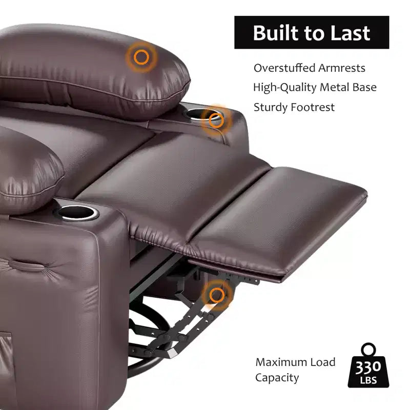 Poltrona reclinabile elettrica oversize con massaggio, riscaldamento, girevole a 360°, porta USB e portabicchieri - Capacità 180 kg