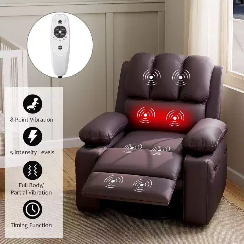 Poltrona reclinabile elettrica oversize con massaggio, riscaldamento, girevole a 360°, porta USB e portabicchieri - Capacità 180 kg