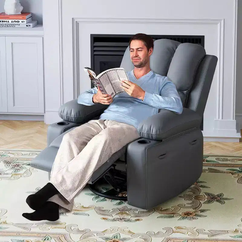 Poltrona reclinabile elettrica oversize con massaggio, riscaldamento, girevole a 360°, porta USB e portabicchieri - Capacità 180 kg