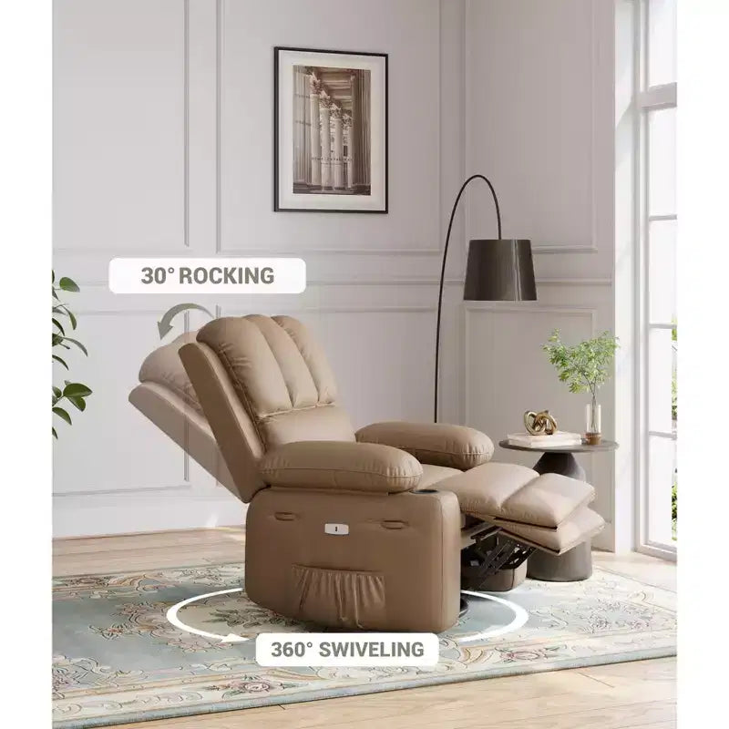 Poltrona reclinabile elettrica oversize con massaggio, riscaldamento, girevole a 360°, porta USB e portabicchieri - Capacità 180 kg