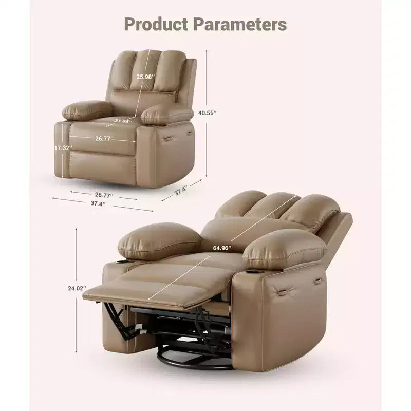 Poltrona reclinabile elettrica oversize con massaggio, riscaldamento, girevole a 360°, porta USB e portabicchieri - Capacità 180 kg