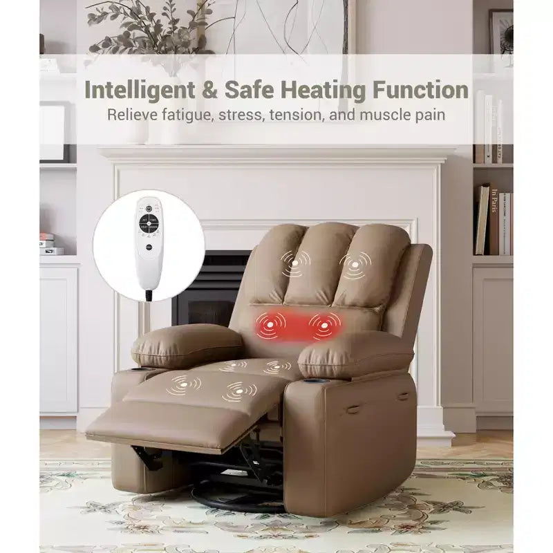 Poltrona reclinabile elettrica oversize con massaggio, riscaldamento, girevole a 360°, porta USB e portabicchieri - Capacità 180 kg