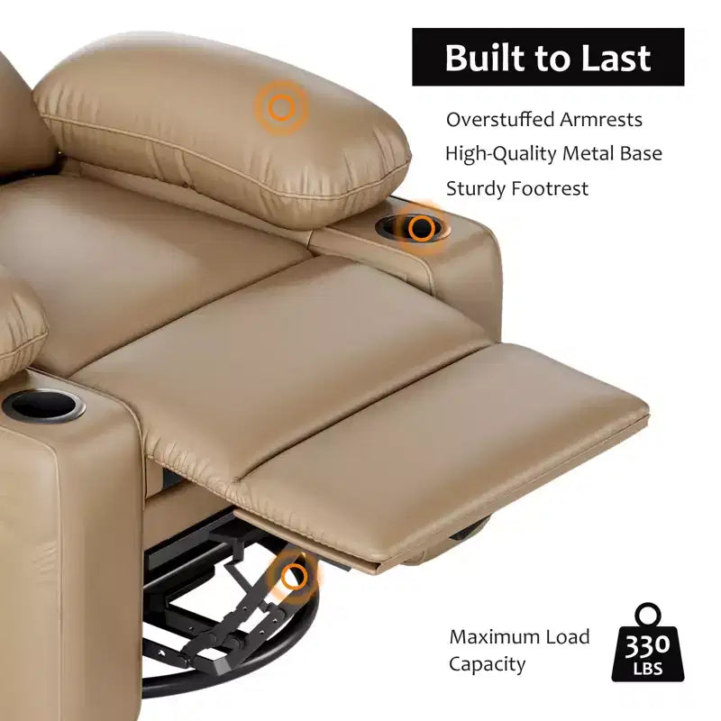 Poltrona reclinabile elettrica oversize con massaggio, riscaldamento, girevole a 360°, porta USB e portabicchieri - Capacità 180 kg