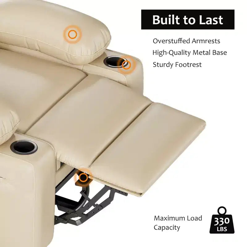 Poltrona reclinabile elettrica oversize con massaggio, riscaldamento, girevole a 360°, porta USB e portabicchieri - Capacità 180 kg