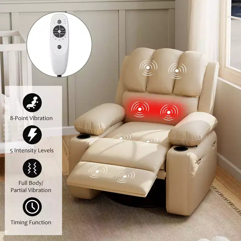 Poltrona reclinabile elettrica oversize con massaggio, riscaldamento, girevole a 360°, porta USB e portabicchieri - Capacità 180 kg