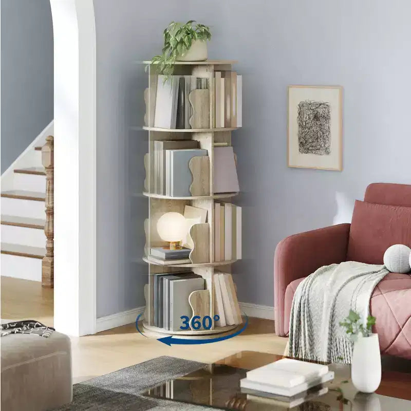 Libreria a 4 ripiani girevole a 360° - Scaffale rotante salvaspazio