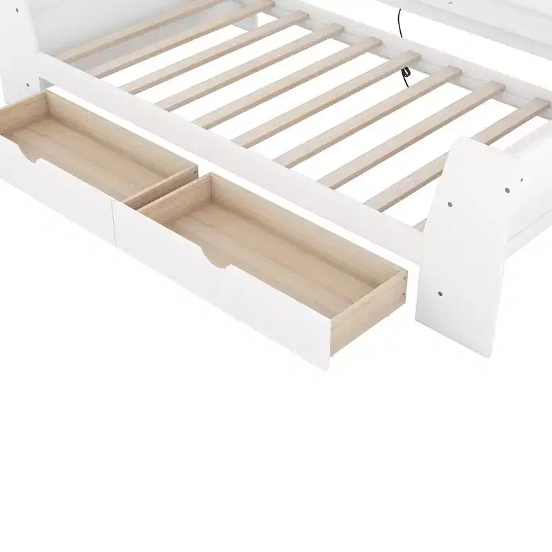 Telaio letto singolo con ripiani portaoggetti, 2 cassetti e stazione di ricarica integrata