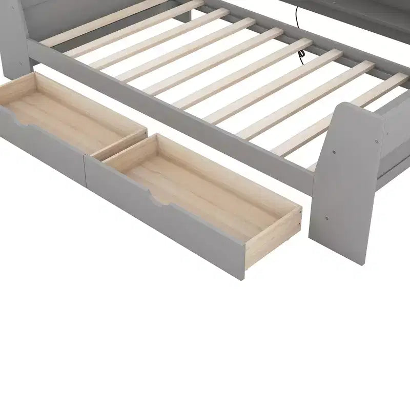 Telaio letto singolo con ripiani portaoggetti, 2 cassetti e stazione di ricarica integrata
