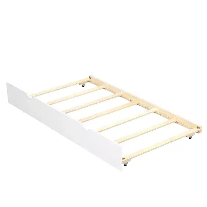 Letto a giorno gemello a L con letto estraibile, mensole a libreria e porta USB