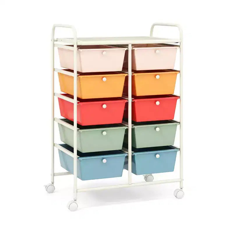 Carrello Organizer a 10 Cassetti con Struttura in Metallo - Vari Colori