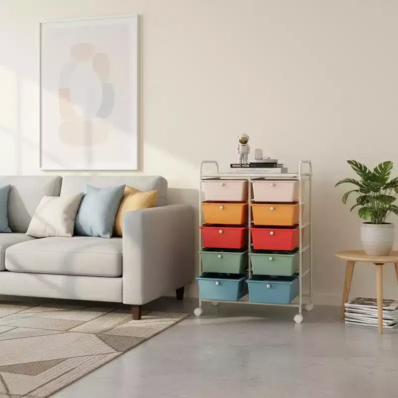 Carrello Organizer a 10 Cassetti con Struttura in Metallo - Vari Colori