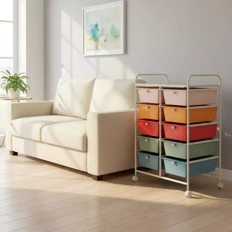 Carrello Organizer a 10 Cassetti con Struttura in Metallo - Vari Colori