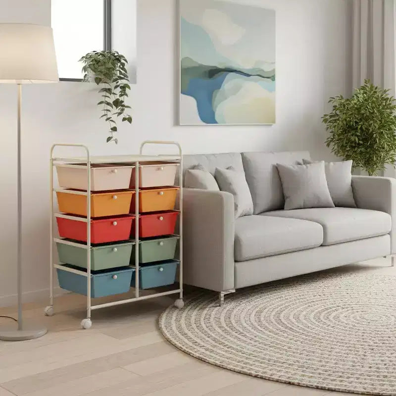 Carrello Organizer a 10 Cassetti con Struttura in Metallo - Vari Colori