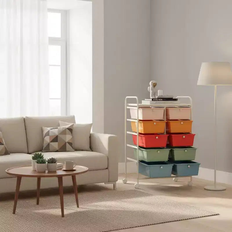 Carrello Organizer a 10 Cassetti con Struttura in Metallo - Vari Colori