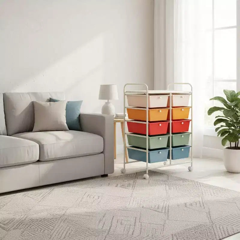 Carrello Organizer a 10 Cassetti con Struttura in Metallo - Vari Colori