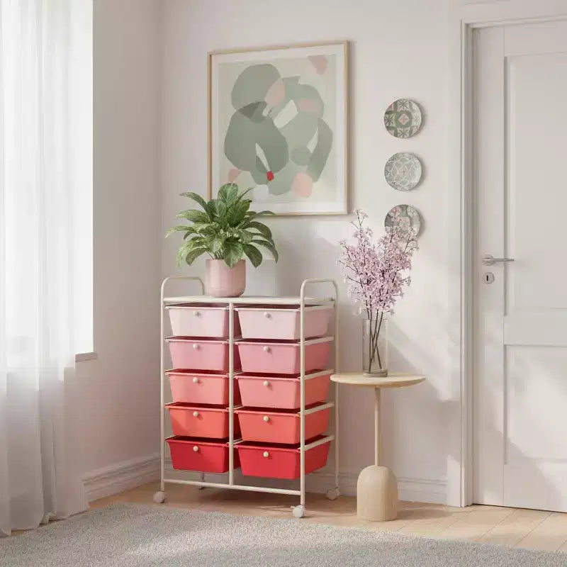 Carrello Organizer a 10 Cassetti con Struttura in Metallo - Vari Colori