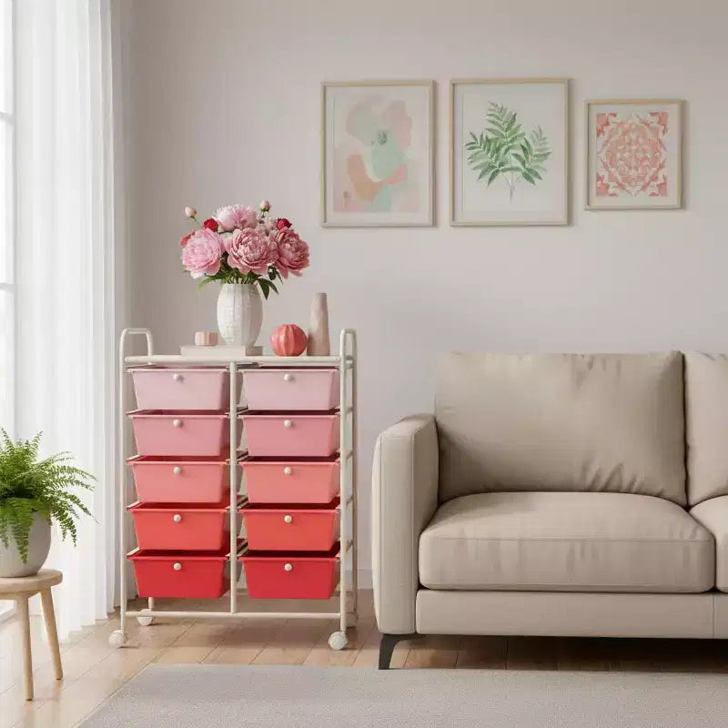 Carrello Organizer a 10 Cassetti con Struttura in Metallo - Vari Colori