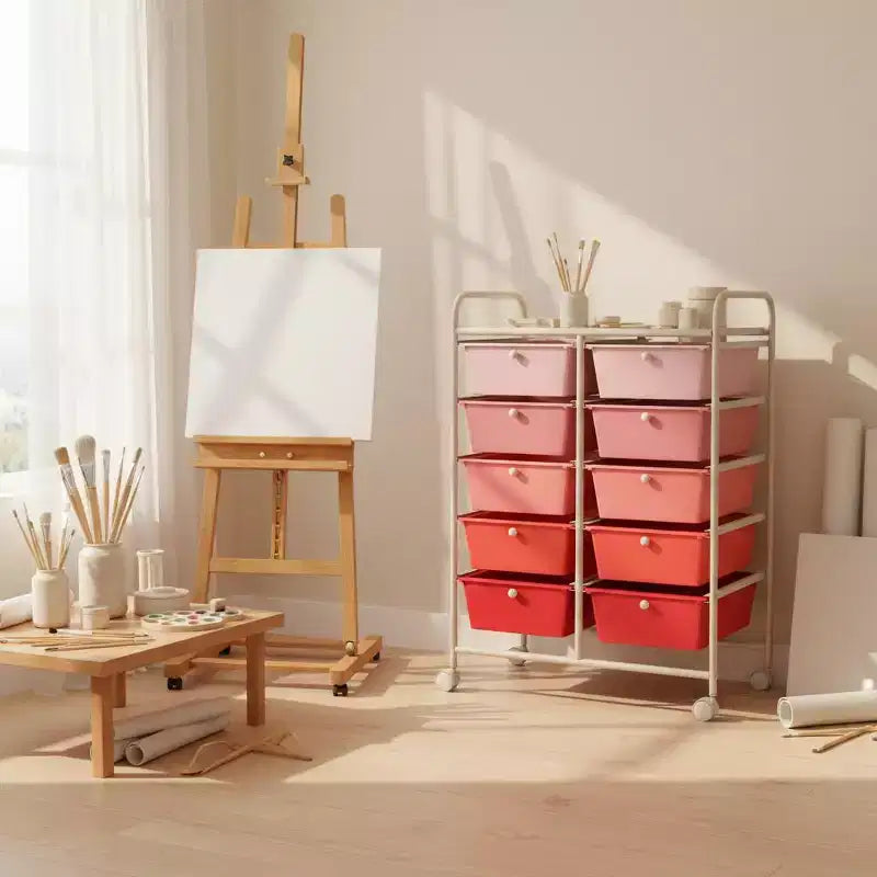 Carrello Organizer a 10 Cassetti con Struttura in Metallo - Vari Colori