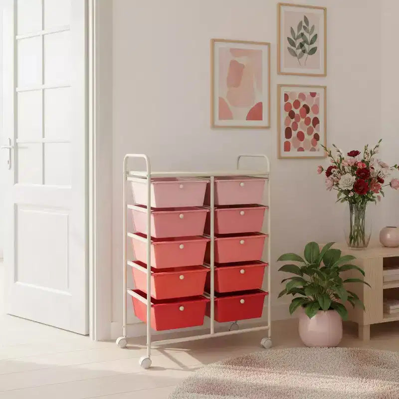 Carrello Organizer a 10 Cassetti con Struttura in Metallo - Vari Colori