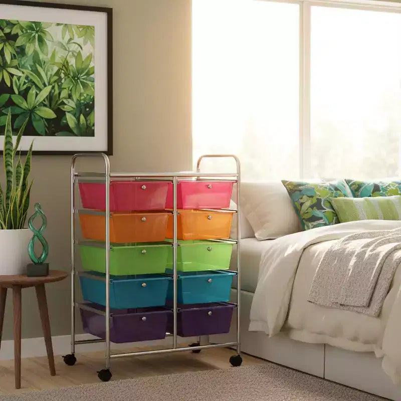 Carrello Organizer a 10 Cassetti con Struttura in Metallo - Vari Colori