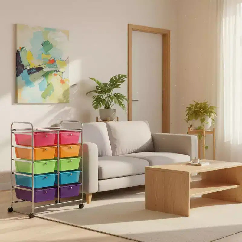 Carrello Organizer a 10 Cassetti con Struttura in Metallo - Vari Colori
