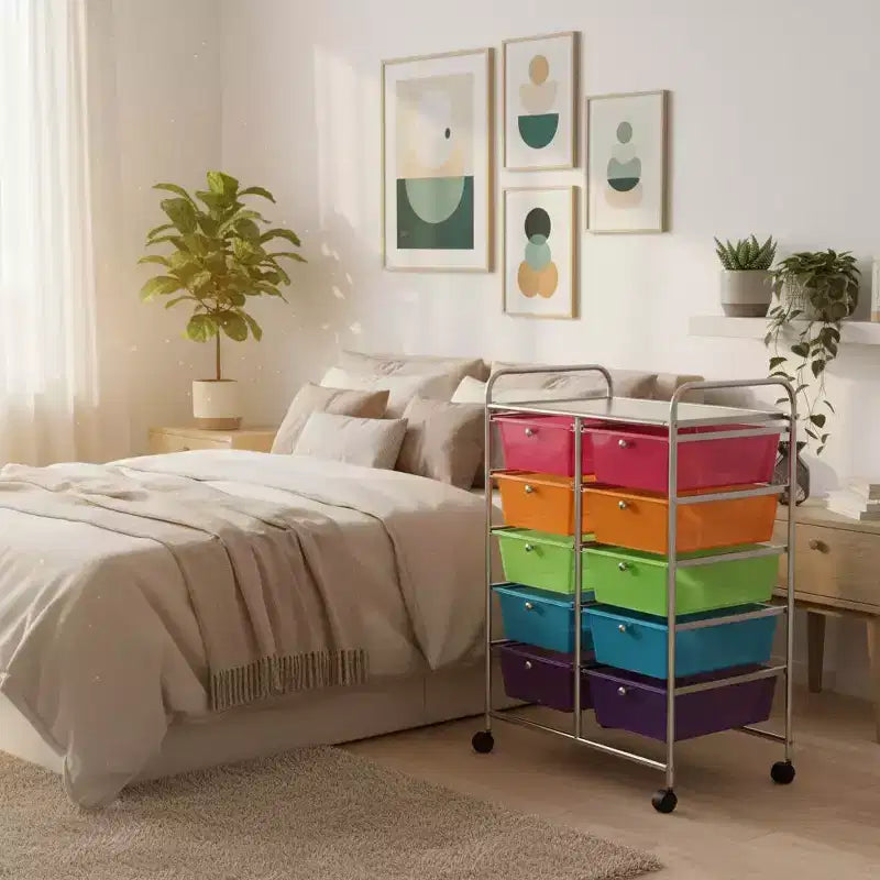 Carrello Organizer a 10 Cassetti con Struttura in Metallo - Vari Colori