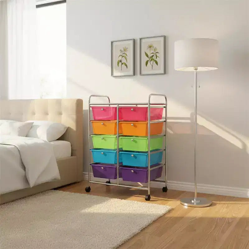 Carrello Organizer a 10 Cassetti con Struttura in Metallo - Vari Colori