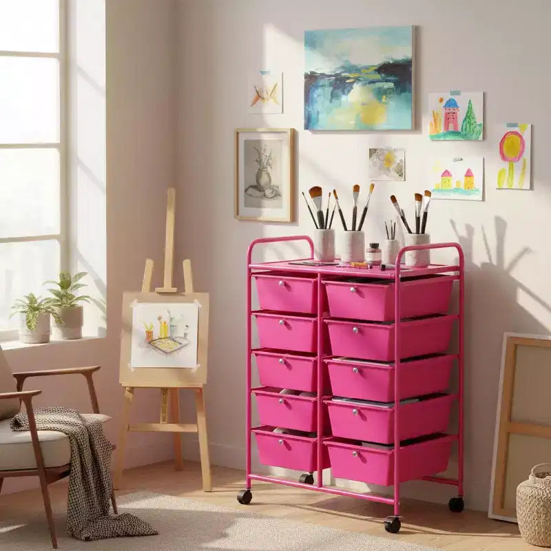 Carrello Organizer a 10 Cassetti con Struttura in Metallo - Vari Colori