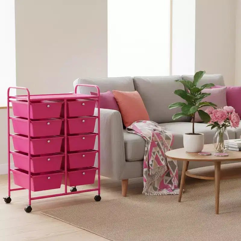 Carrello Organizer a 10 Cassetti con Struttura in Metallo - Vari Colori