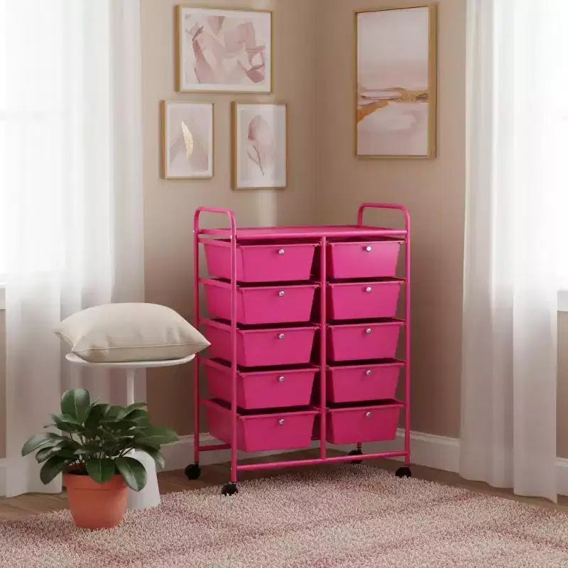 Carrello Organizer a 10 Cassetti con Struttura in Metallo - Vari Colori
