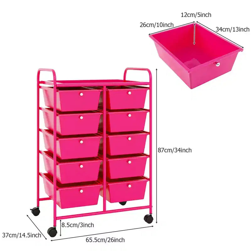 Carrello Organizer a 10 Cassetti con Struttura in Metallo - Vari Colori