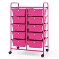 Gymax Stylish and Functional Organizer Cart Metal Frame Spacious Storage Easy Mobility Versatile Design Hot Pink/Macaron/Pink/Rainbow