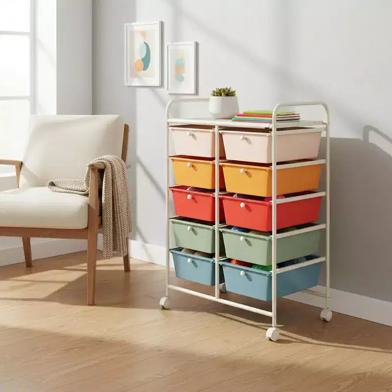Carrello Organizer a 10 Cassetti con Struttura in Metallo - Vari Colori