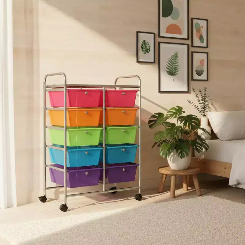 Carrello Organizer a 10 Cassetti con Struttura in Metallo - Vari Colori
