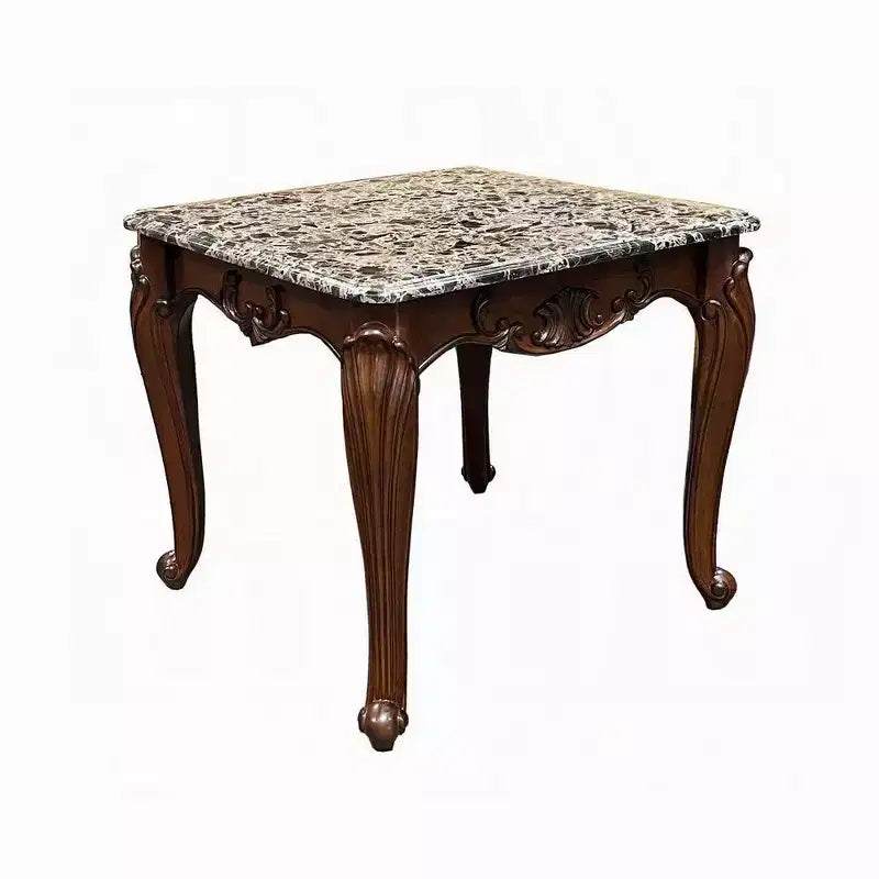 Tavolino rettangolare da 28 pollici con piano in marmo - Base in legno color ciliegio scuro