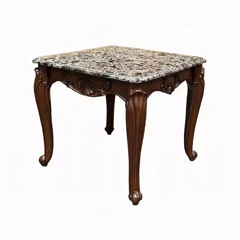 Tavolino rettangolare da 28 pollici con piano in marmo - Base in legno color ciliegio scuro