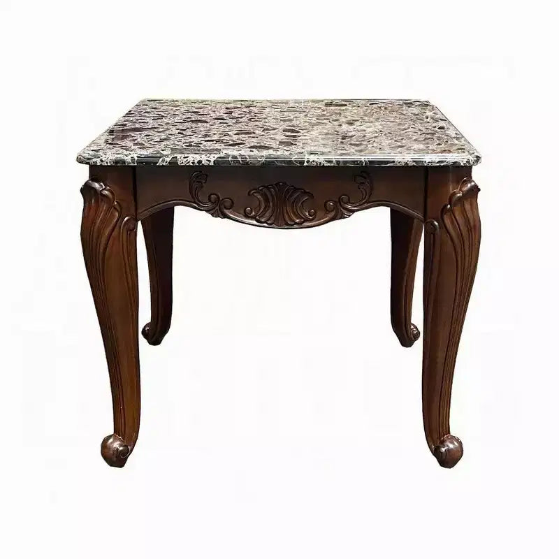 Tavolino rettangolare da 28 pollici con piano in marmo - Base in legno color ciliegio scuro
