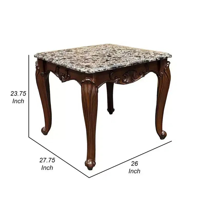Tavolino rettangolare da 28 pollici con piano in marmo - Base in legno color ciliegio scuro