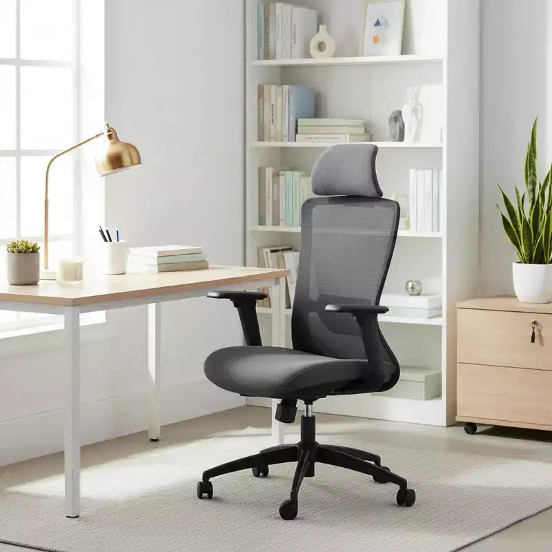 Sedia da ufficio ergonomica direzionale in rete con poggiatesta regolabile - Nera
