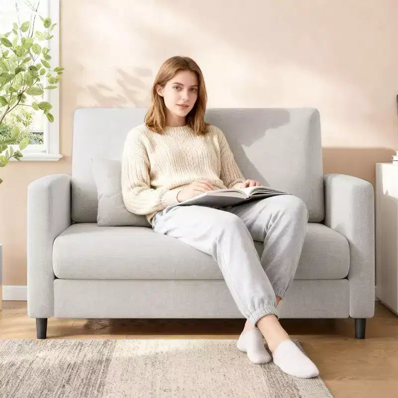 Coolmee Plush Teddy Fabric Loveseat, Small Couch for Small Spaces, No Assembly Required Sofa for Living Room, Bedroom & Apartment