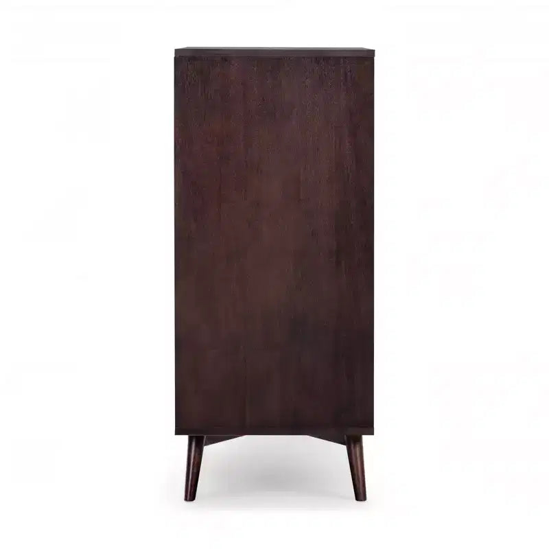 Cassettiera Moderna Bohemien a 4 Cassetti con Legno Massello e Frontali Scanalati