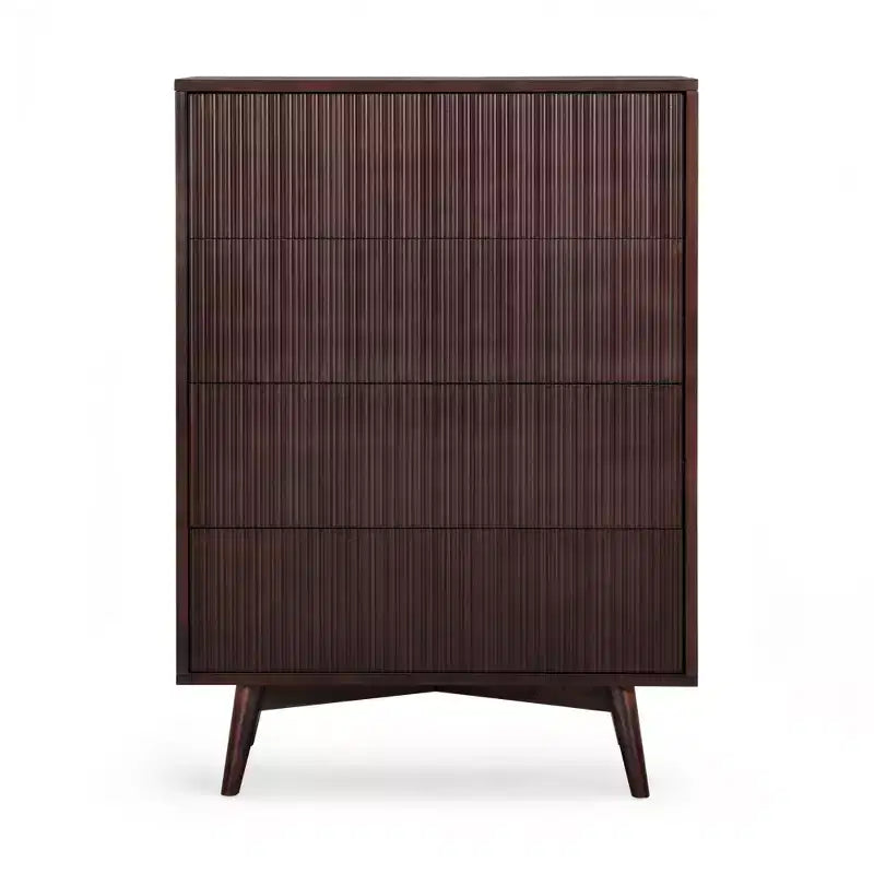Cassettiera Moderna Bohemien a 4 Cassetti con Legno Massello e Frontali Scanalati