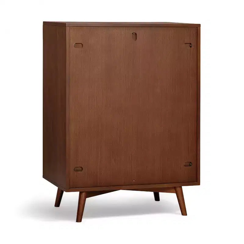 Cassettiera Moderna Bohemien a 4 Cassetti con Legno Massello e Frontali Scanalati