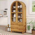 Modern Wooden Pantry Cabinet with 2 Drawers, Arched Storage Cabinet with Acrylic Doors for Kitchen, Dining Room,