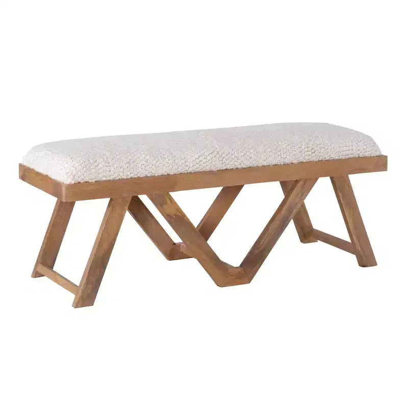 Panca Bohemién in legno massello di mango da 45 pollici con cuscino in tessuto testurizzato color crema - Marrone